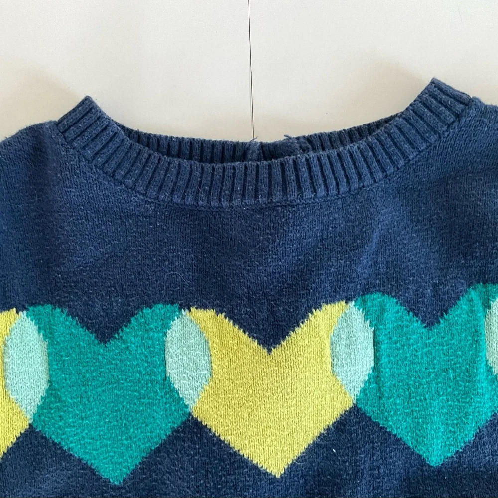 Crazy 8 Navy Dress with Teal and Lime Heart Pattern Girls Size 4T